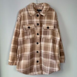 Love Tree Cozy Plaid Teddy Sherpa Longline Button Up Coat